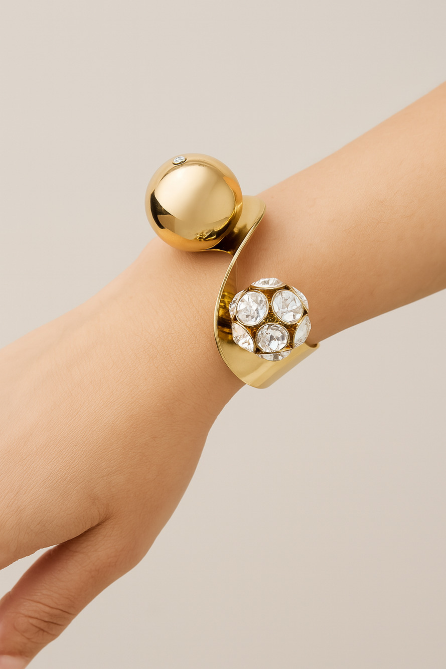 Mia Glamour Cuff Bracelet Gold Tone Crystal Rhinestone Womens Bangle Party